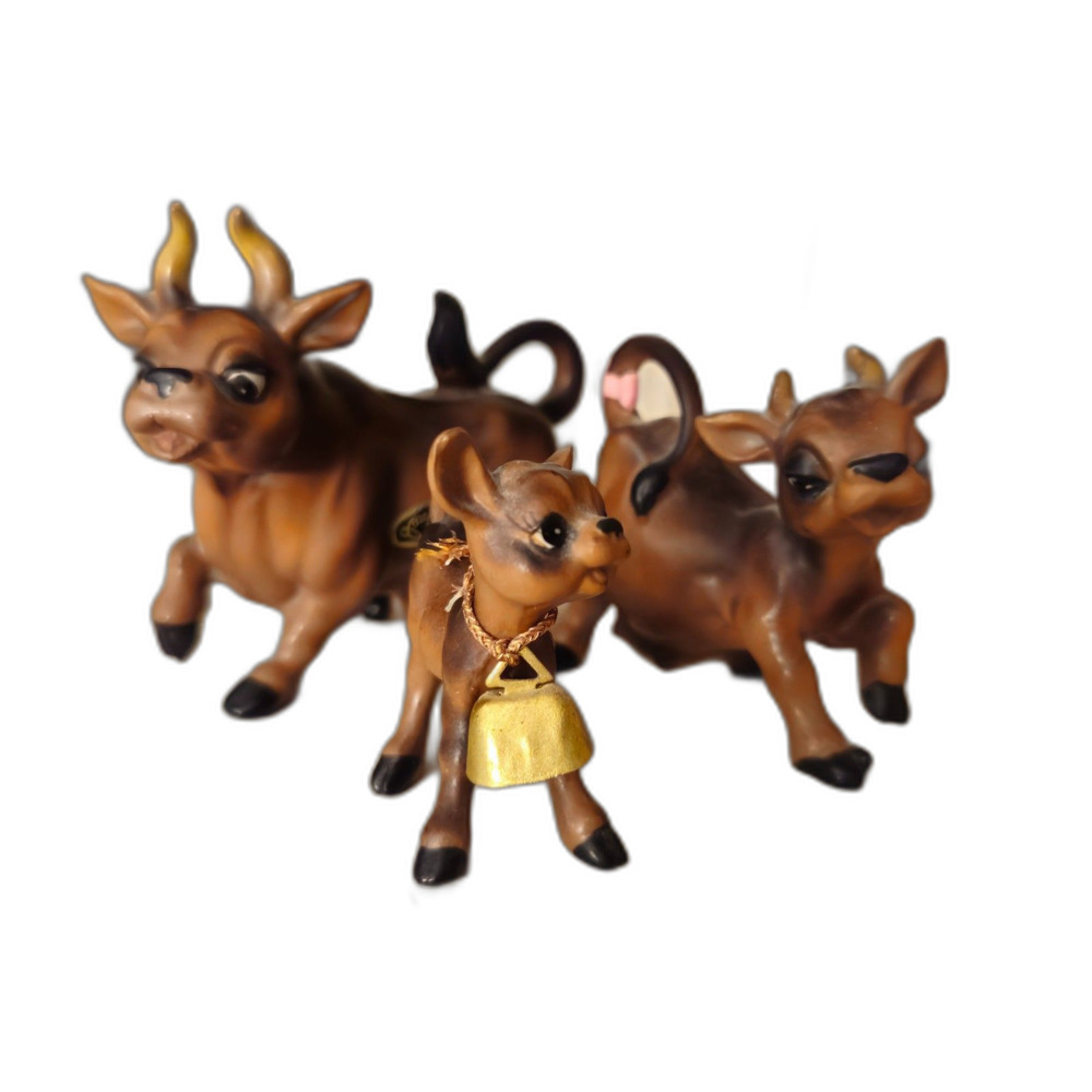 Vintage Josef Originals Cow Family Porcelain Miniature Farm Animals Bull Calf